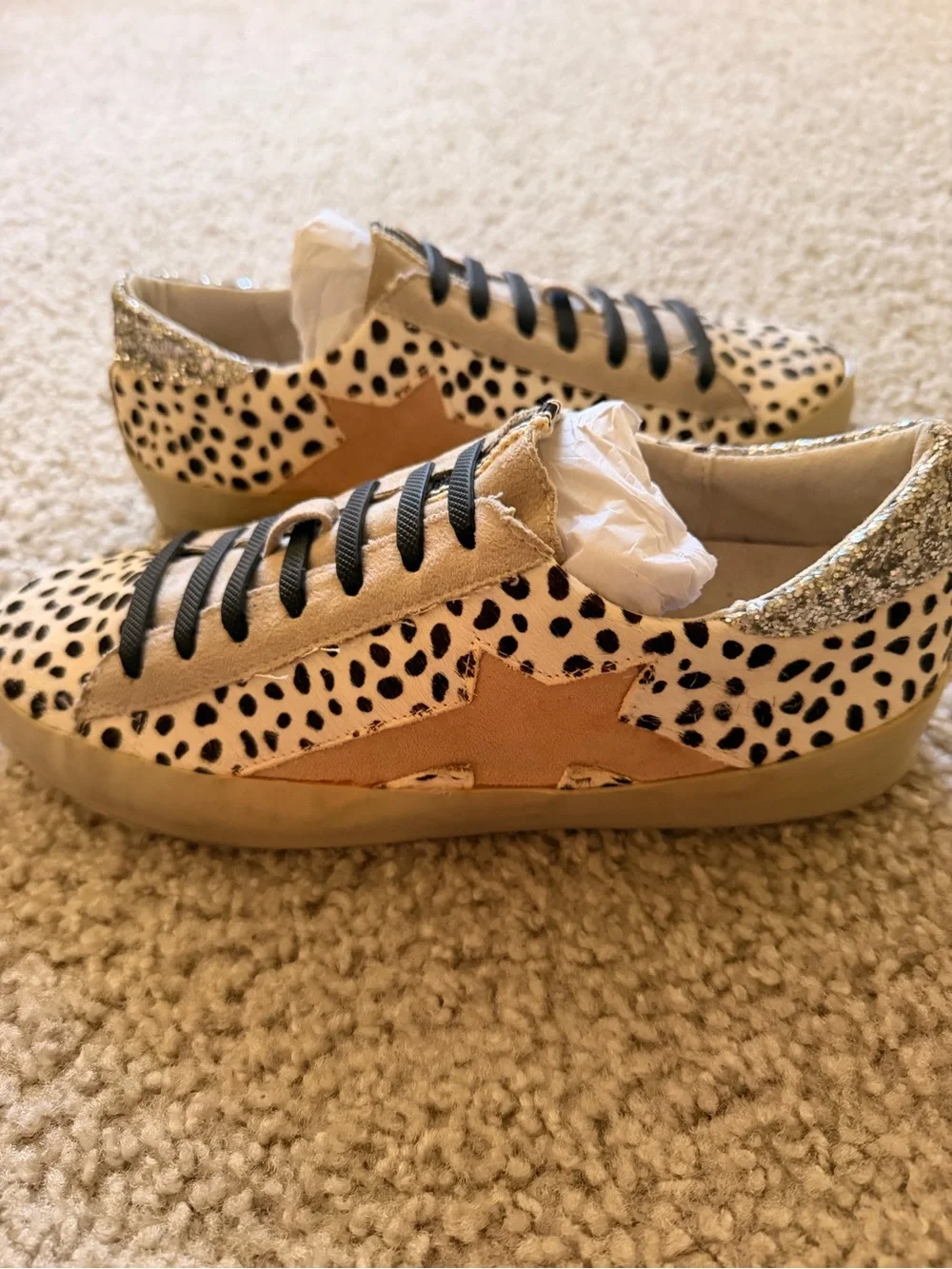 Sabina Leopard Spot Star Sneakers in Black, White & Tan